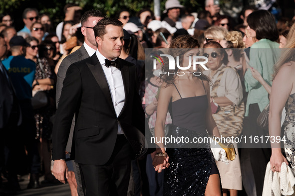 Guests arrive for the wedding of Princess Theodora Glucksburg of Greece and Matthew Jeremiah Kumar at the Metropolitan Cathedral of Athens,...