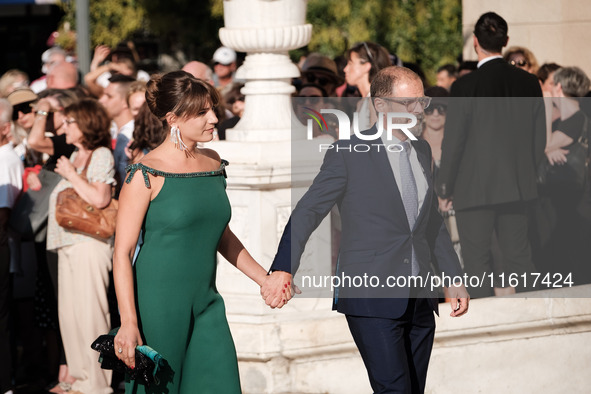 Guests arrive for the wedding of Princess Theodora Glucksburg of Greece and Matthew Jeremiah Kumar at the Metropolitan Cathedral of Athens,...