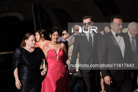 Guests arrive for the wedding of Princess Theodora Glucksburg of Greece and Matthew Jeremiah Kumar at the Metropolitan Cathedral of Athens,...