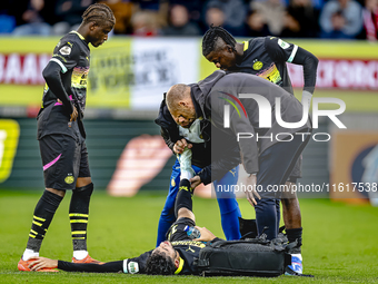 PSV Eindhoven forward Ricardo Pepi gets injured during the match between Willem II and PSV at the Koning Willem II stadium for the Dutch Ere...