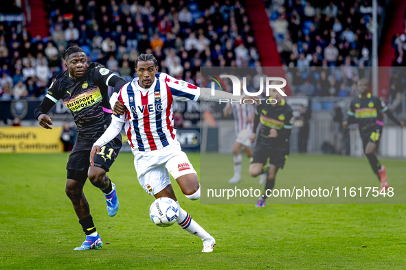 PSV Eindhoven forward Johan Bakayoko and Willem II forward Amar Fatah during the match Willem II vs. PSV at the Koning Willem II stadium for...