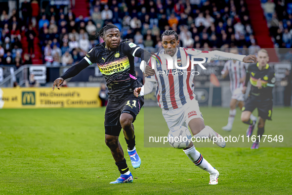 PSV Eindhoven forward Johan Bakayoko and Willem II forward Amar Fatah during the match Willem II vs. PSV at the Koning Willem II stadium for...