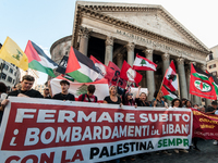 A demonstration takes place in front of the Pantheon to demand a stop to the Israeli army's bombing of Lebanon and in solidarity with Palest...