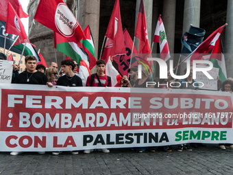 A demonstration takes place in front of the Pantheon to demand a stop to the Israeli army's bombing of Lebanon and in solidarity with Palest...