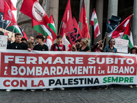 A demonstration takes place in front of the Pantheon to demand a stop to the Israeli army's bombing of Lebanon and in solidarity with Palest...