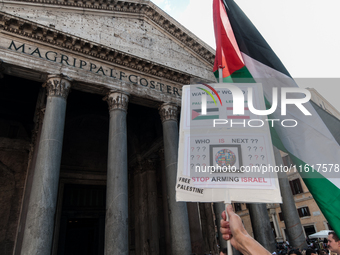 A demonstration takes place in front of the Pantheon to demand a stop to the Israeli army's bombing of Lebanon and in solidarity with Palest...