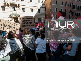 A demonstration takes place in front of the Pantheon to demand a stop to the Israeli army's bombing of Lebanon and in solidarity with Palest...