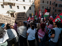 A demonstration takes place in front of the Pantheon to demand a stop to the Israeli army's bombing of Lebanon and in solidarity with Palest...