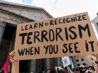 A demonstration takes place in front of the Pantheon to demand a stop to the Israeli army's bombing of Lebanon and in solidarity with Palest...