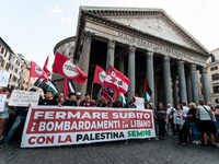 A demonstration takes place in front of the Pantheon to demand a stop to the Israeli army's bombing of Lebanon and in solidarity with Palest...