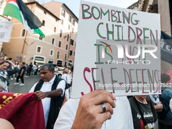 A demonstration takes place in front of the Pantheon to demand a stop to the Israeli army's bombing of Lebanon and in solidarity with Palest...