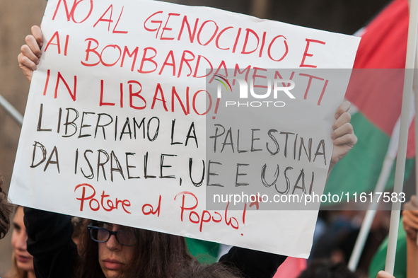 A demonstration takes place in front of the Pantheon to demand a stop to the Israeli army's bombing of Lebanon and in solidarity with Palest...