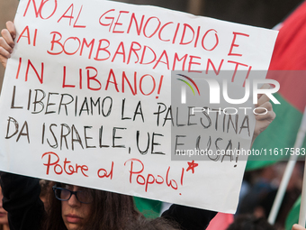 A demonstration takes place in front of the Pantheon to demand a stop to the Israeli army's bombing of Lebanon and in solidarity with Palest...