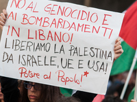 A demonstration takes place in front of the Pantheon to demand a stop to the Israeli army's bombing of Lebanon and in solidarity with Palest...