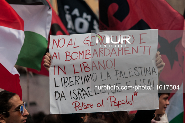 A demonstration takes place in front of the Pantheon to demand a stop to the Israeli army's bombing of Lebanon and in solidarity with Palest...