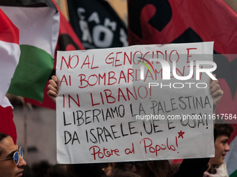 A demonstration takes place in front of the Pantheon to demand a stop to the Israeli army's bombing of Lebanon and in solidarity with Palest...