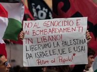 A demonstration takes place in front of the Pantheon to demand a stop to the Israeli army's bombing of Lebanon and in solidarity with Palest...