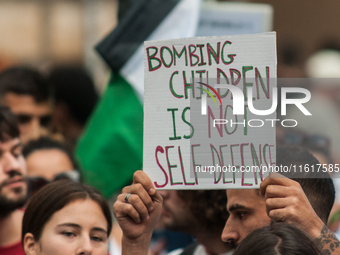 A demonstration takes place in front of the Pantheon to demand a stop to the Israeli army's bombing of Lebanon and in solidarity with Palest...