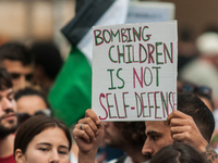 A demonstration takes place in front of the Pantheon to demand a stop to the Israeli army's bombing of Lebanon and in solidarity with Palest...