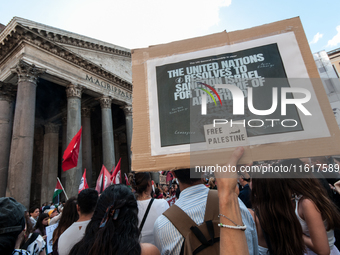 A demonstration takes place in front of the Pantheon to demand a stop to the Israeli army's bombing of Lebanon and in solidarity with Palest...