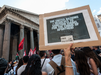 A demonstration takes place in front of the Pantheon to demand a stop to the Israeli army's bombing of Lebanon and in solidarity with Palest...