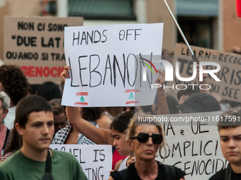 A demonstration takes place in front of the Pantheon to demand a stop to the Israeli army's bombing of Lebanon and in solidarity with Palest...