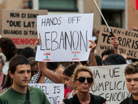 A demonstration takes place in front of the Pantheon to demand a stop to the Israeli army's bombing of Lebanon and in solidarity with Palest...