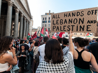 A demonstration takes place in front of the Pantheon to demand a stop to the Israeli army's bombing of Lebanon and in solidarity with Palest...