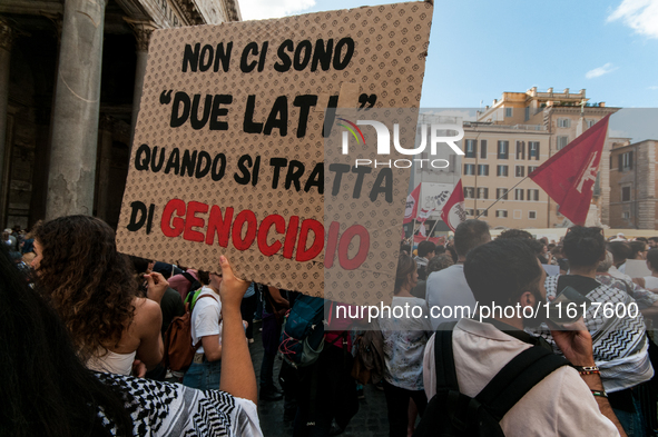 A demonstration takes place in front of the Pantheon to demand a stop to the Israeli army's bombing of Lebanon and in solidarity with Palest...