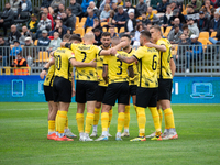 Wieczysta players during the game between Wieczysta Krakow and Skra Czestochowa in Krakow, Poland, on September 28, 2024. Betclic 2 Liga, Po...