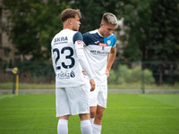 Igor Lawrynowicz and Jakub Niedbala during the game between Wieczysta Krakow and Skra Czestochowa in Krakow, Poland, on September 28, 2024....