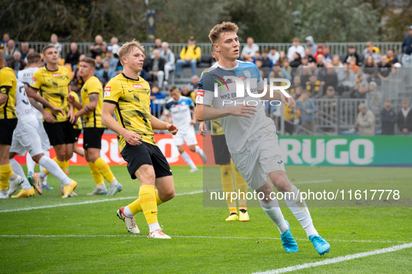 Betclic 2 Liga game between Wieczysta Krakow and Skra Czestochowa in Krakow, Poland, on September 28, 2024. Polish football second league ma...