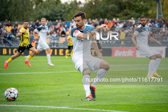 Mieszko Lorenc during the game between Wieczysta Krakow and Skra Czestochowa in Krakow, Poland, on September 28, 2024. Betclic 2 Liga, Polis...