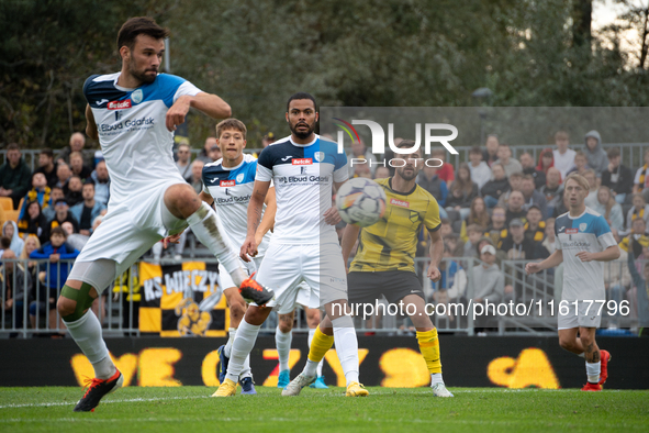 Betclic 2 Liga game between Wieczysta Krakow and Skra Czestochowa in Krakow, Poland, on September 28, 2024. Polish football second league ma...