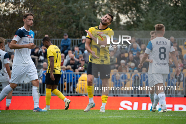 Betclic 2 Liga game between Wieczysta Krakow and Skra Czestochowa in Krakow, Poland, on September 28, 2024. Polish football second league ma...