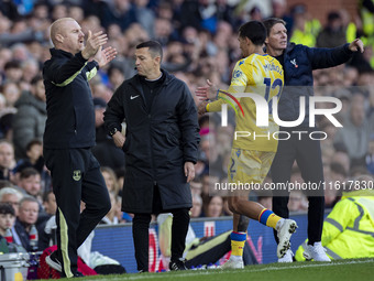 Everton F.C. manager Sean Dyche gesticulates during the Premier League match between Everton and Crystal Palace at Goodison Park in Liverpoo...