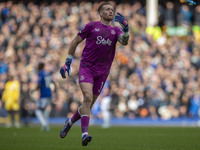 Jordan Pickford #1 (GK) of Everton F.C. during the Premier League match between Everton and Crystal Palace at Goodison Park in Liverpool, En...