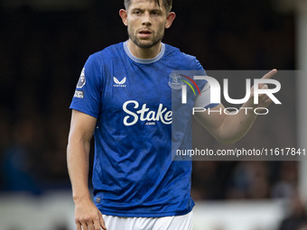 James Tarkowski #6 of Everton F.C. during the Premier League match between Everton and Crystal Palace at Goodison Park in Liverpool, England...