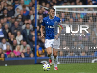 James Tarkowski #6 of Everton F.C. during the Premier League match between Everton and Crystal Palace at Goodison Park in Liverpool, England...