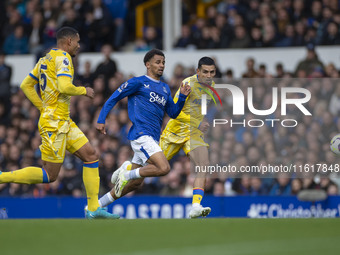 Iliman Ndiaye #10 of Everton F.C. runs for the ball during the Premier League match between Everton and Crystal Palace at Goodison Park in L...