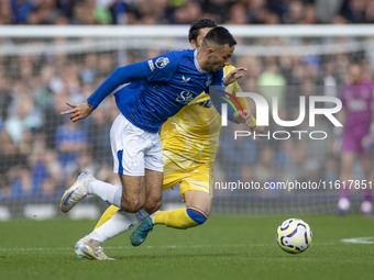 Dwight McNeil #7 of Everton F.C. is in action during the Premier League match between Everton and Crystal Palace at Goodison Park in Liverpo...