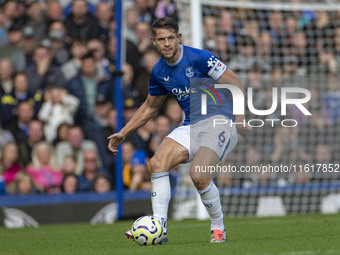 James Tarkowski #6 of Everton F.C. during the Premier League match between Everton and Crystal Palace at Goodison Park in Liverpool, England...