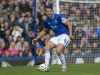 James Tarkowski #6 of Everton F.C. during the Premier League match between Everton and Crystal Palace at Goodison Park in Liverpool, England...