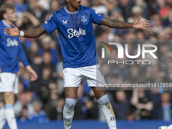 Ashley Young #18 of Everton F.C. gesticulates during the Premier League match between Everton and Crystal Palace at Goodison Park in Liverpo...