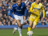 Dwight McNeil #7 of Everton F.C. is in action during the Premier League match between Everton and Crystal Palace at Goodison Park in Liverpo...