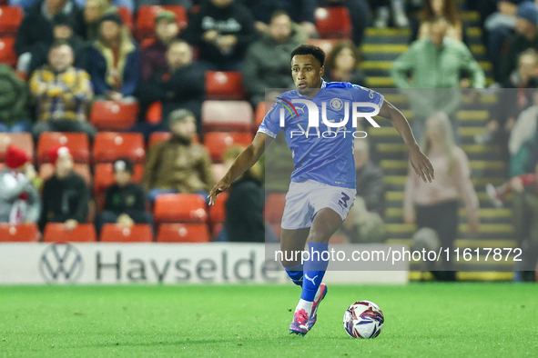 Ibou Touray of Stockport is in action during the Sky Bet League 1 match between Barnsley and Stockport County at Oakwell in Barnsley, Englan...