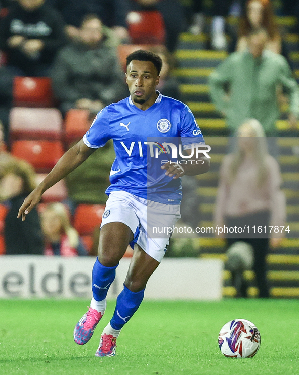 Ibou Touray of Stockport is in action during the Sky Bet League 1 match between Barnsley and Stockport County at Oakwell in Barnsley, Englan...