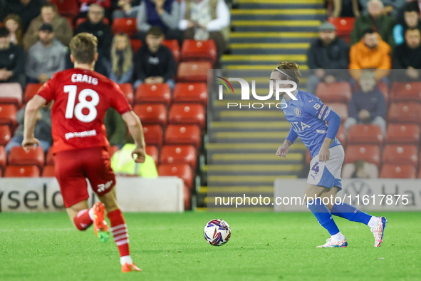 Lewis Bate of Stockport is in action during the Sky Bet League 1 match between Barnsley and Stockport County at Oakwell in Barnsley, England...