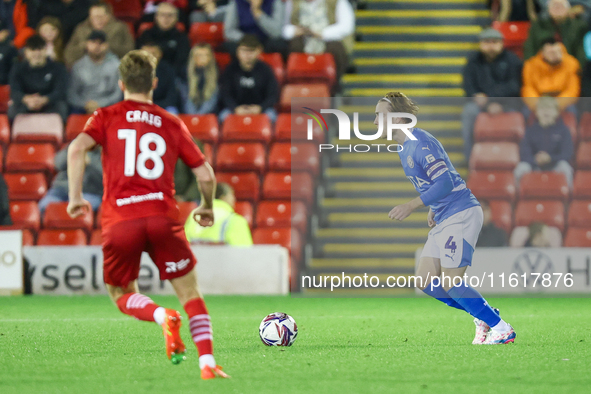 Lewis Bate of Stockport is in action during the Sky Bet League 1 match between Barnsley and Stockport County at Oakwell in Barnsley, England...