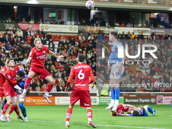 Marc Roberts of Barnsley gets up to head the ball clear during the Sky Bet League 1 match between Barnsley and Stockport County at Oakwell i...